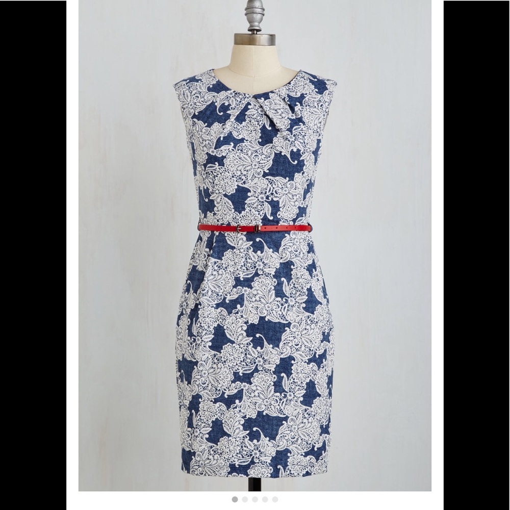 “Cross The Byline” ModCloth Blue Denim Lace Dress